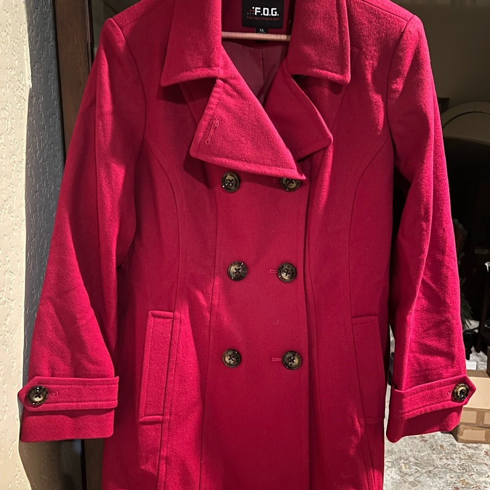 FOG Functional Outdoor Gear Women Double Breasted Red Top Coat. Size X Large